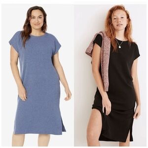 NWT Madewell Ribbed Shoulder Tee Dress Midi Blue Side Slits Xxs‎ fits bigger